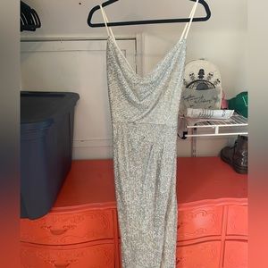 Silver sequin prom dress